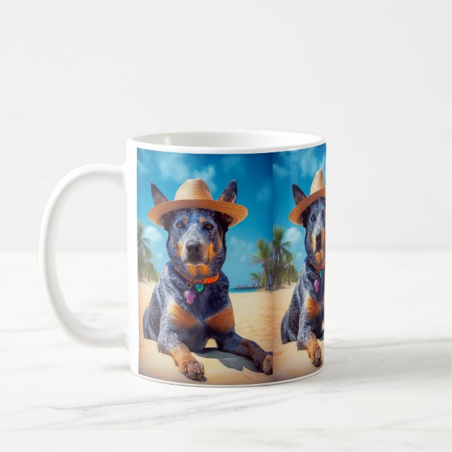 Australische Rinder am Strand, Hunde liebt Sommerg Kaffeetasse (Links)
