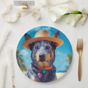 Australische Rinder am Strand, Hunde liebt Sommerg Pappteller
