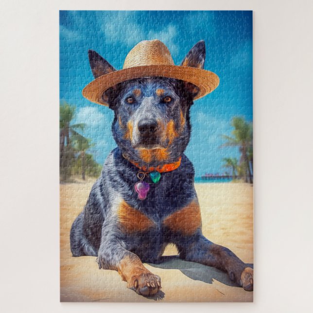 Australische Rinder am Strand, Hunde liebt Sommerg Puzzle (Vertikal)