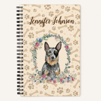 Australische Rinder Dog Paw Print & Floral Niedlic Notizbuch