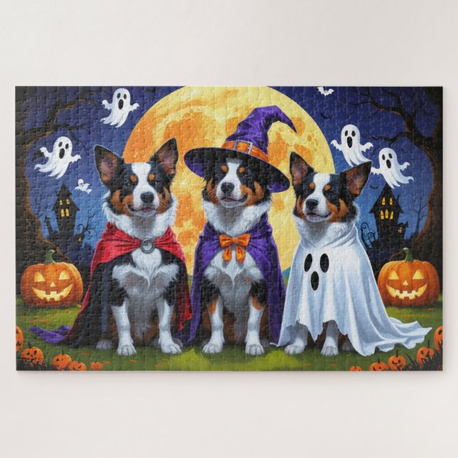 Australische Rinder Hunde Pumpkin Halloween Funny Puzzle (Horizontal)