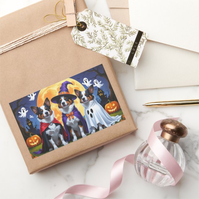 Australische Rinder Hunde Pumpkin Halloween Funny Rechteckiger Aufkleber (Schenken)