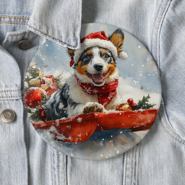 Australische Rinder in Sledge Let it Snow Weihnach Button (Beispiel)