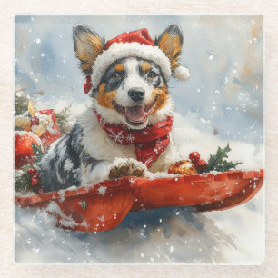 Australische Rinder in Sledge Let it Snow Weihnach Glasuntersetzer