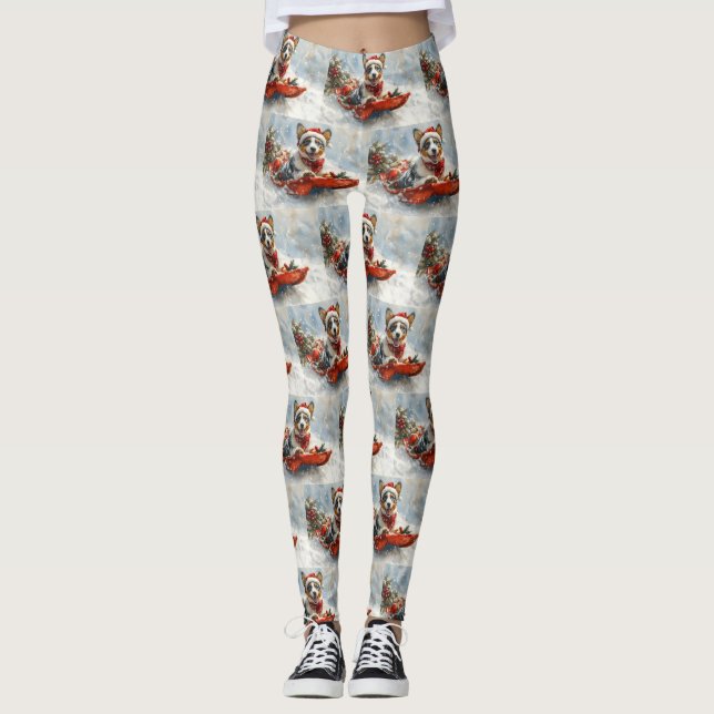 Australische Rinder in Sledge Let it Snow Weihnach Leggings (Vorderseite)