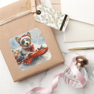 Australische Rinder in Sledge Let it Snow Weihnach Quadratischer Aufkleber