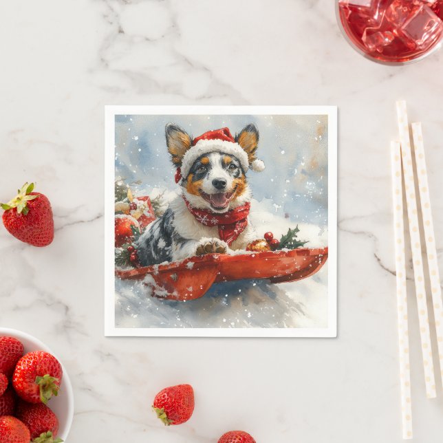 Australische Rinder in Sledge Let it Snow Weihnach Serviette (Beispiel)