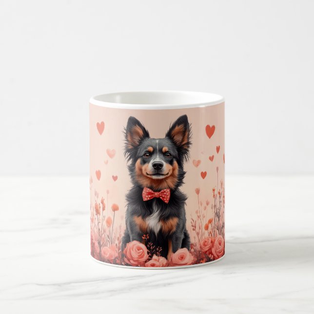 Australische Rinder mit Rose - Valentinstag Kaffeetasse (Mittel)