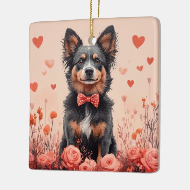 Australische Rinder mit Rose - Valentinstag Keramikornament (Links)