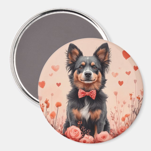 Australische Rinder mit Rose - Valentinstag Magnet (Vorderseite/Rückseite)