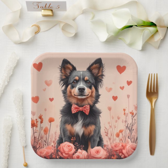 Australische Rinder mit Rose - Valentinstag Pappteller (Hochzeit)