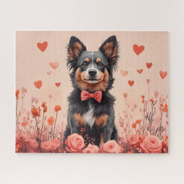 Australische Rinder mit Rose - Valentinstag Puzzle (Horizontal)
