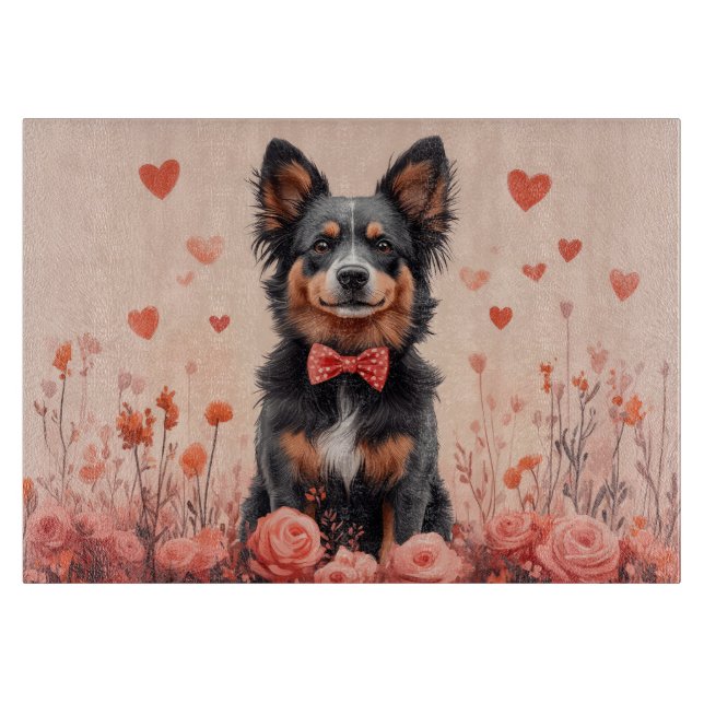 Australische Rinder mit Rose - Valentinstag Schneidebrett (Vorderseite)