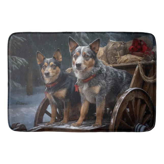 Australische Rinder Snowy Sleigh Weihnachtsdekor Badematte (Vorderseite)