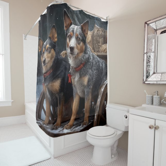 Australische Rinder Snowy Sleigh Weihnachtsdekor Duschvorhang (Beispiel)