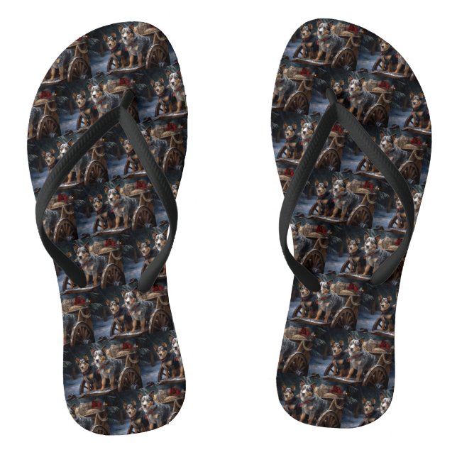 Australische Rinder Snowy Sleigh Weihnachtsdekor Flip Flops (Fußbett)