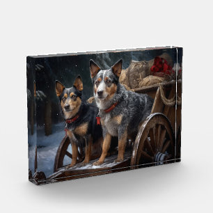 Australische Rinder Snowy Sleigh Weihnachtsdekor Fotoblock