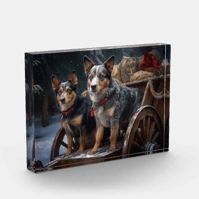 Australische Rinder Snowy Sleigh Weihnachtsdekor Fotoblock (Links)