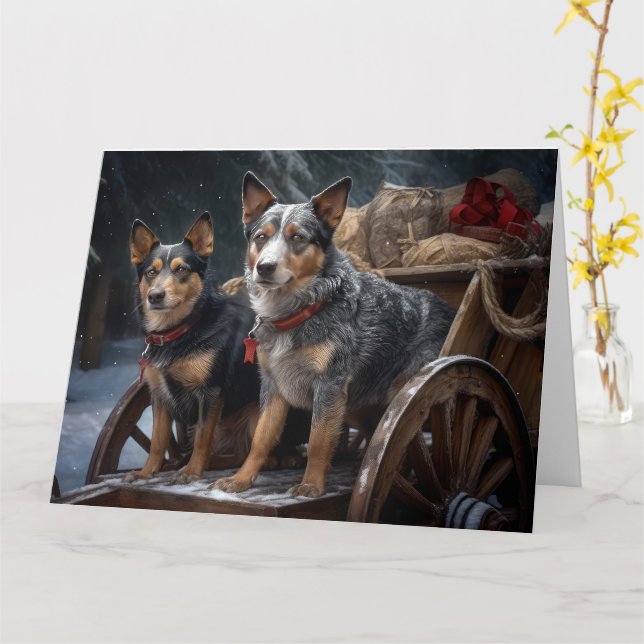 Australische Rinder Snowy Sleigh Weihnachtsdekor Karte (Gelbe Blume)