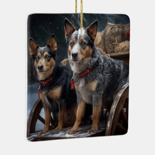 Australische Rinder Snowy Sleigh Weihnachtsdekor Keramikornament