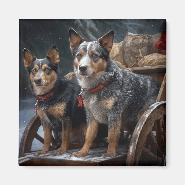 Australische Rinder Snowy Sleigh Weihnachtsdekor Magnet (Vorne)
