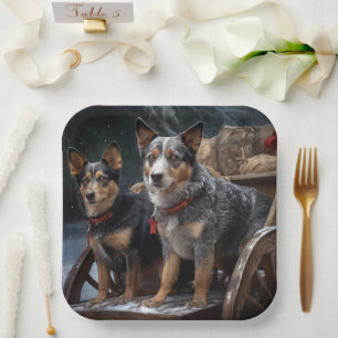 Australische Rinder Snowy Sleigh Weihnachtsdekor Pappteller