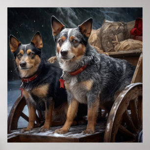 Australische Rinder Snowy Sleigh Weihnachtsdekor Poster