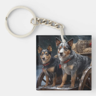 Australische Rinder Snowy Sleigh Weihnachtsdekor Schlüsselanhänger