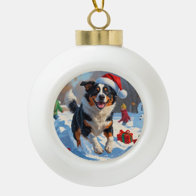 Australische Rinder Weihnachts-Schneeszene Keramik Kugel-Ornament (Vorderseite)