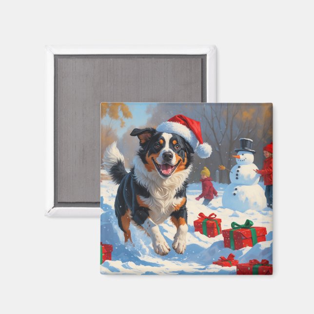 Australische Rinder Weihnachts-Schneeszene Magnet (Vorderseite/Rückseite)