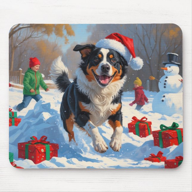 Australische Rinder Weihnachts-Schneeszene Mousepad (Vorne)