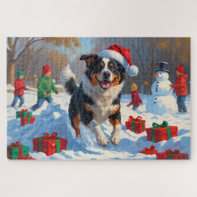 Australische Rinder Weihnachts-Schneeszene Puzzle (Horizontal)