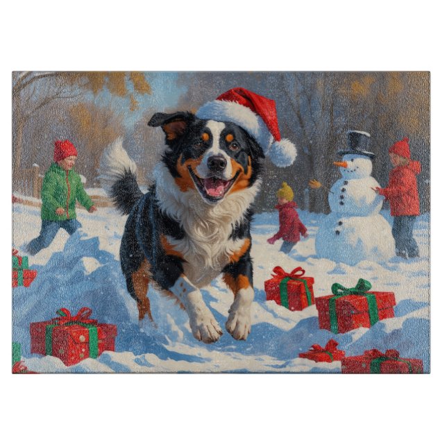 Australische Rinder Weihnachts-Schneeszene Schneidebrett (Vorderseite)