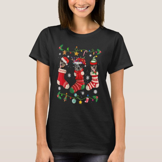 Australische Rinder Weihnachtssocken Xmas Dog T-Shirt (Vorderseite)