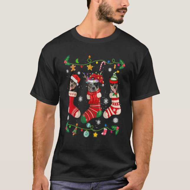Australische Rinder Weihnachtssocken Xmas Dog T-Shirt (Vorderseite)