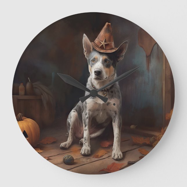 Australische Rinderpumpen Halloween Beängstigend Große Wanduhr (Vorderseite)