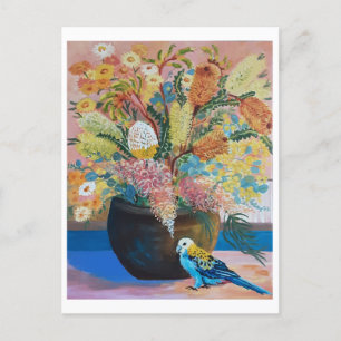 Australische Rosella & Wildblumen Card Postkarte