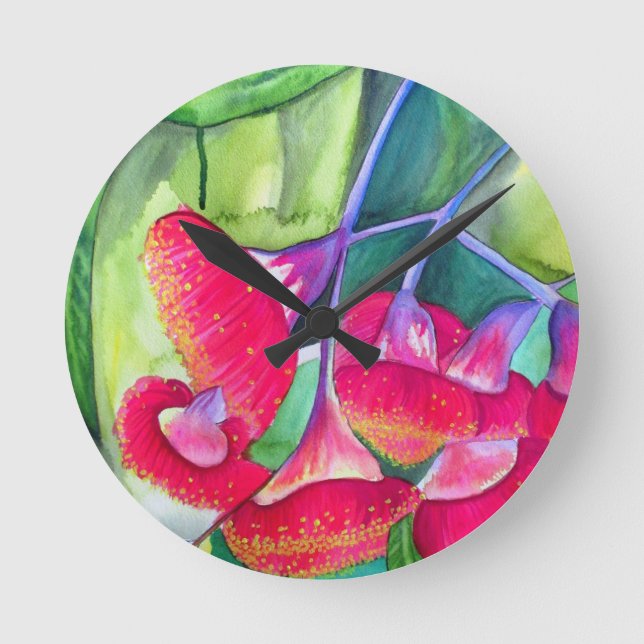 Australische Rot Blütengummi Aquarellkunst Runde Wanduhr (Vorderseite)