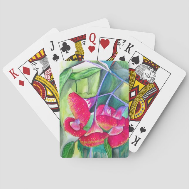Australische Rot Blütengummi Aquarellkunst Spielkarten (Rückseite)