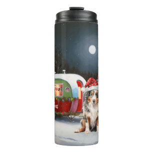 Australische Schäferhund-Caravan-Weihnachtsabenteu Thermosbecher