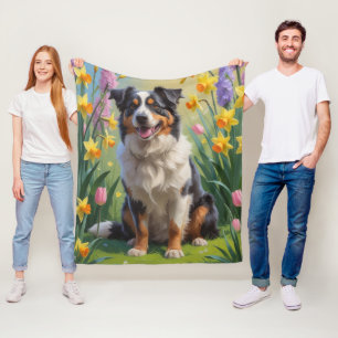 Australische Schäferhunde Dog Spring Blumen Malere Fleecedecke