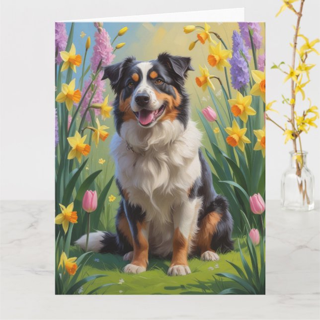 Australische Schäferhunde Dog Spring Blumen Malere Karte (Gelbe Blume)