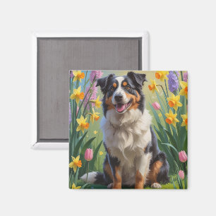Australische Schäferhunde Dog Spring Blumen Malere Magnet