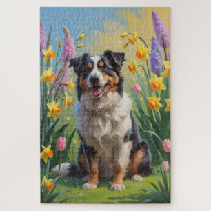 Australische Schäferhunde Dog Spring Blumen Malere Puzzle
