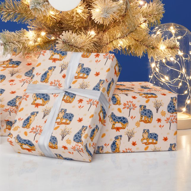 Australische Schäferhunde Herbst verlässt Bushes M Geschenkpapier (Feiertage)