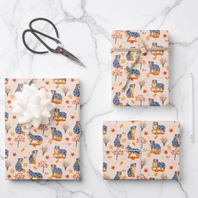 Australische Schäferhunde Herbst verlässt Bushes M Geschenkpapier Set (Vorderseite)
