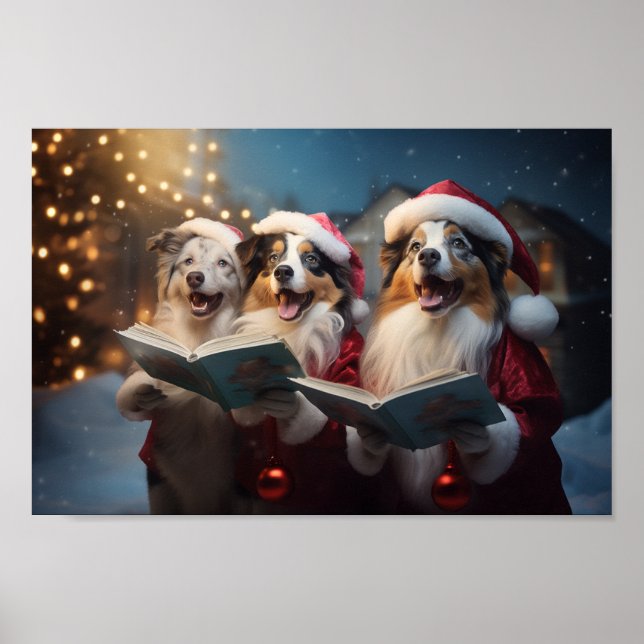 Australische Schäferhunde Weihnachts-Weihnachtsfei Poster (Vorne)