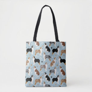 Australische Schäferknochen und Paws Blue Tote Bag