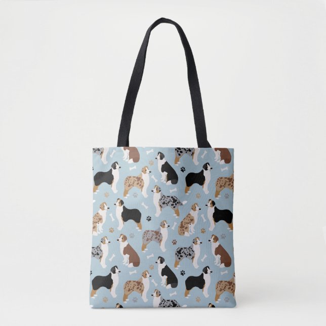Australische Schäferknochen und Paws Blue Tote Bag (Vorderseite)
