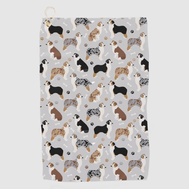 Australische Schäferknochen und -paws Golfhandtuch (Vorderseite)